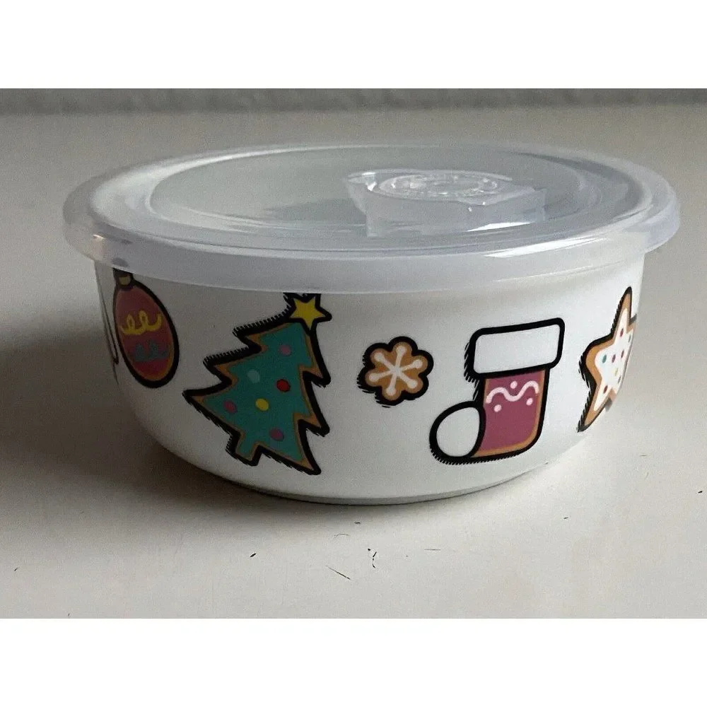 Hello Kitty Christmas Pressure Lid Ceramic Food Storage Bowl Container Small NEW